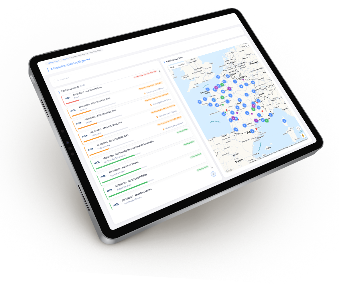 Exemple de l'interface avec le reporting en temps réel
